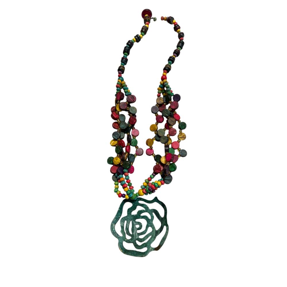 Costa Rican Artisan Colorful Wood Bead Necklace - Picture 3 of 4